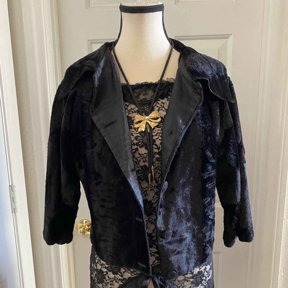 50s/60s VINTAGE BLACK FAUX FUR LIGHTWEIGHT JACKET